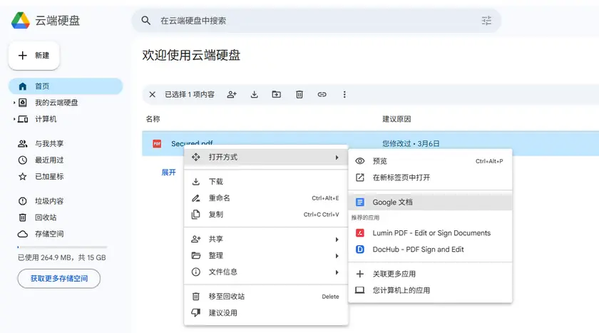 通过Google 文档打开PDF