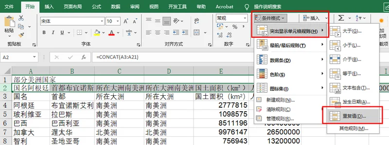 使用条件格式标记重复值